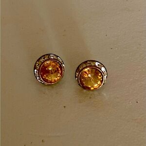 Elegant Champagne & Brass Toned Stud Earrings